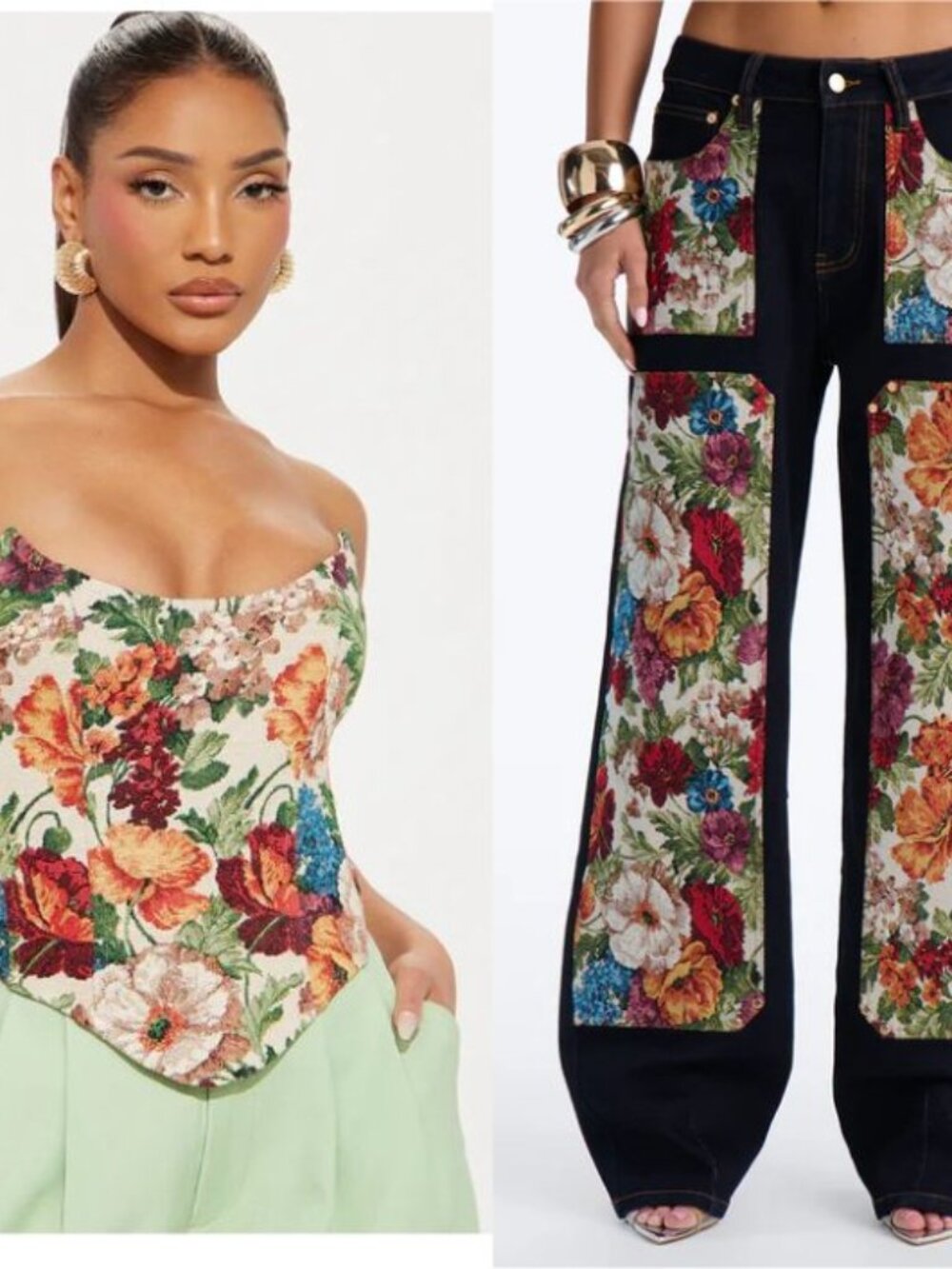 AMAZING QUALITY FASHION NOVA TAPESTRY SET PANTS 13+TOP XL STRETCHY NEW WITH TAG